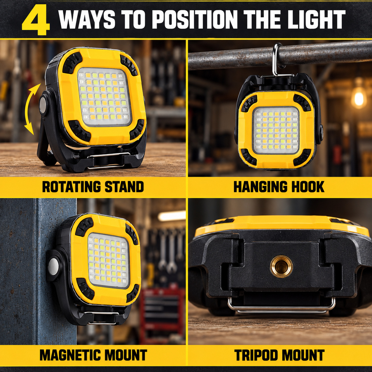Rechargeable Magnetic Battery Display Type C LED Work Light Base Hanging W8129 2 Flood Hook photo 2