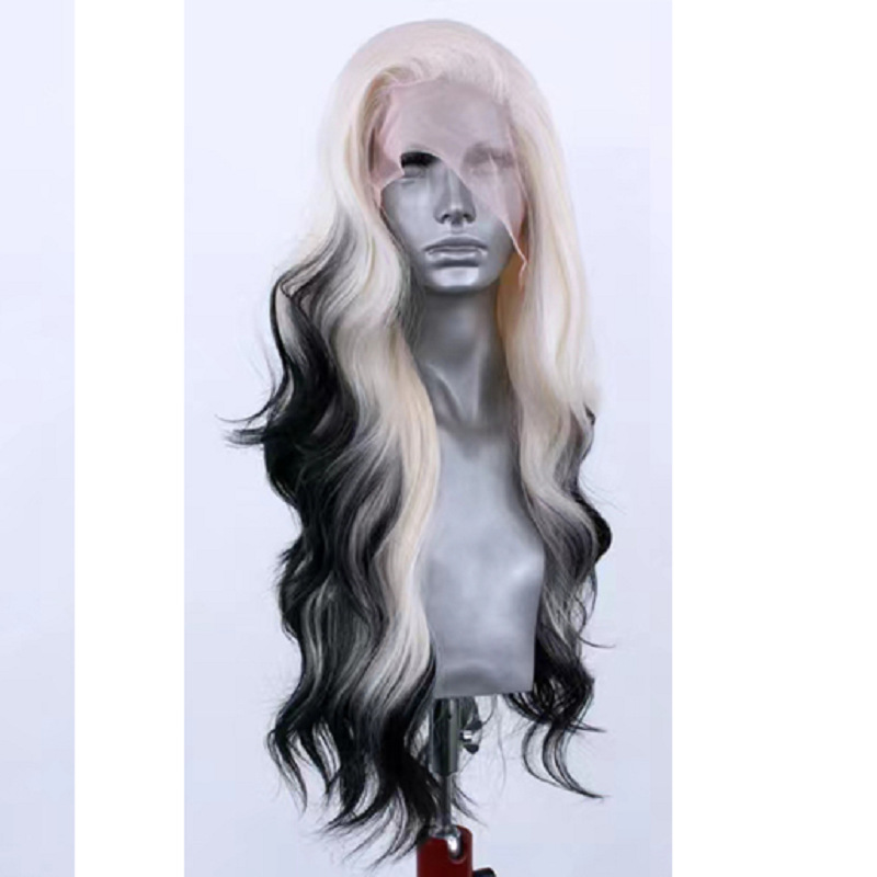 Light Gold Black Gradient Synthetic High Temperature Silk Role-playing Hair photo 5