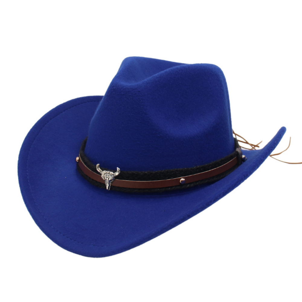Retro American Western Cowboy Hat - Silver Bull Head Wide Brim Felt Hat  Knitted Headband, Suitable For Outdoor Riding, Traveling And Photography photo 7