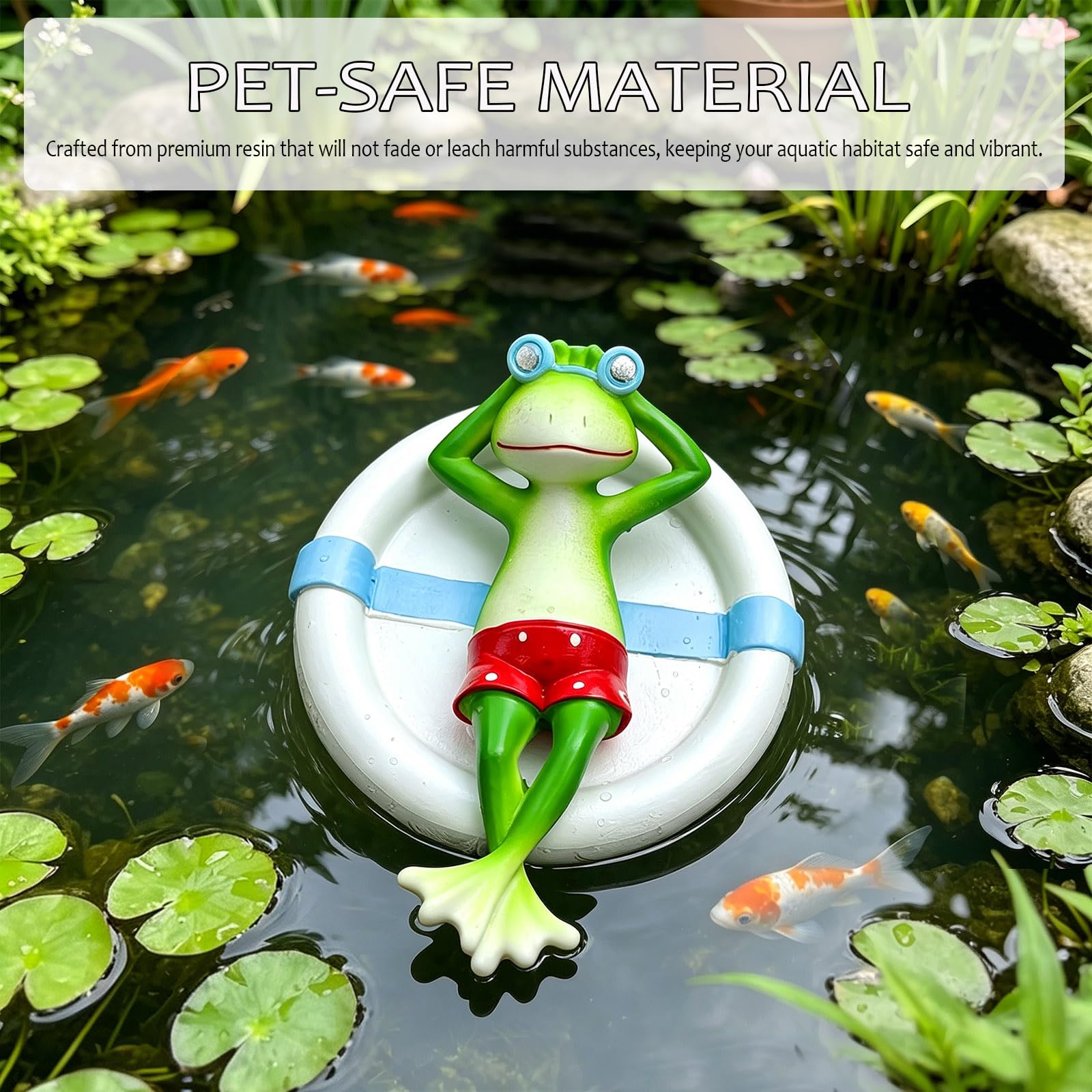 Floating Frog On Swim Ring Resin Aquarium Ornament, Fish Tank Decor, Water Surface Accessory photo 3