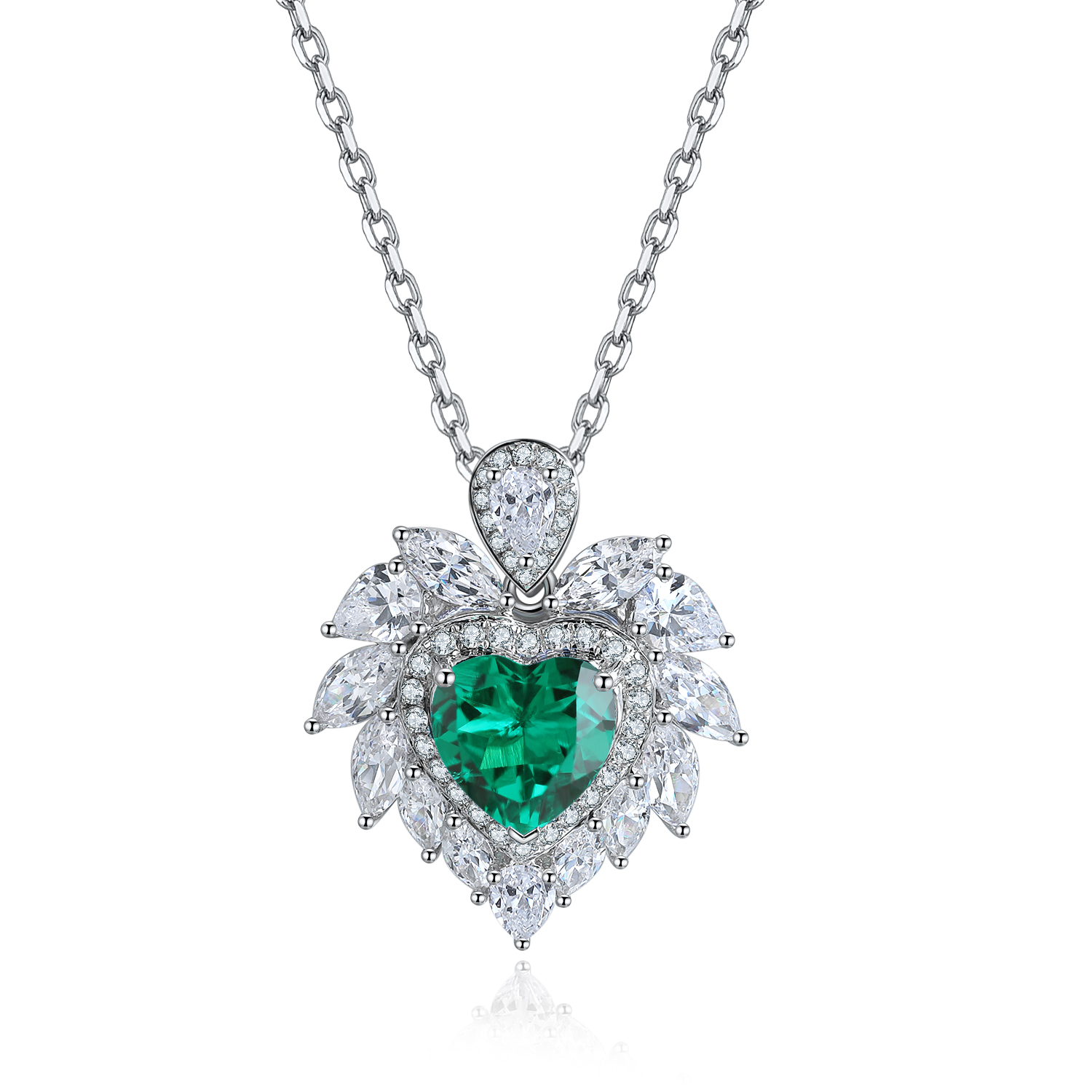 S925 Silver 4.3g Heart Lab-Created Gemstone Necklace, 7mm 5 Colors, 40&5cm photo 6
