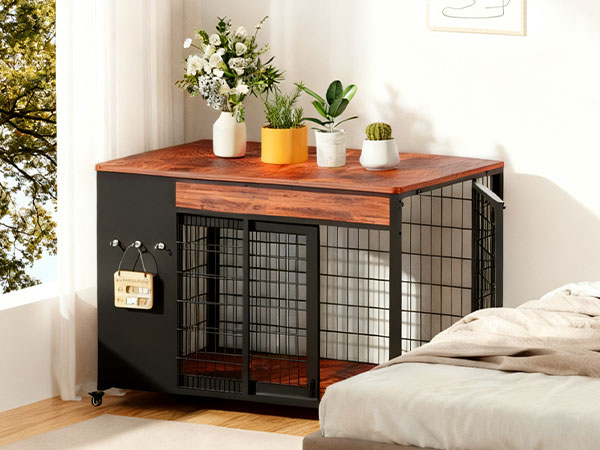 38in  Dog Crate Furniture - Dog Crate With DIY Frame, Sliding Door Indoor Kennel, Wooden Dog Cage End Table, For Medium-Large Breed, Size L photo 7