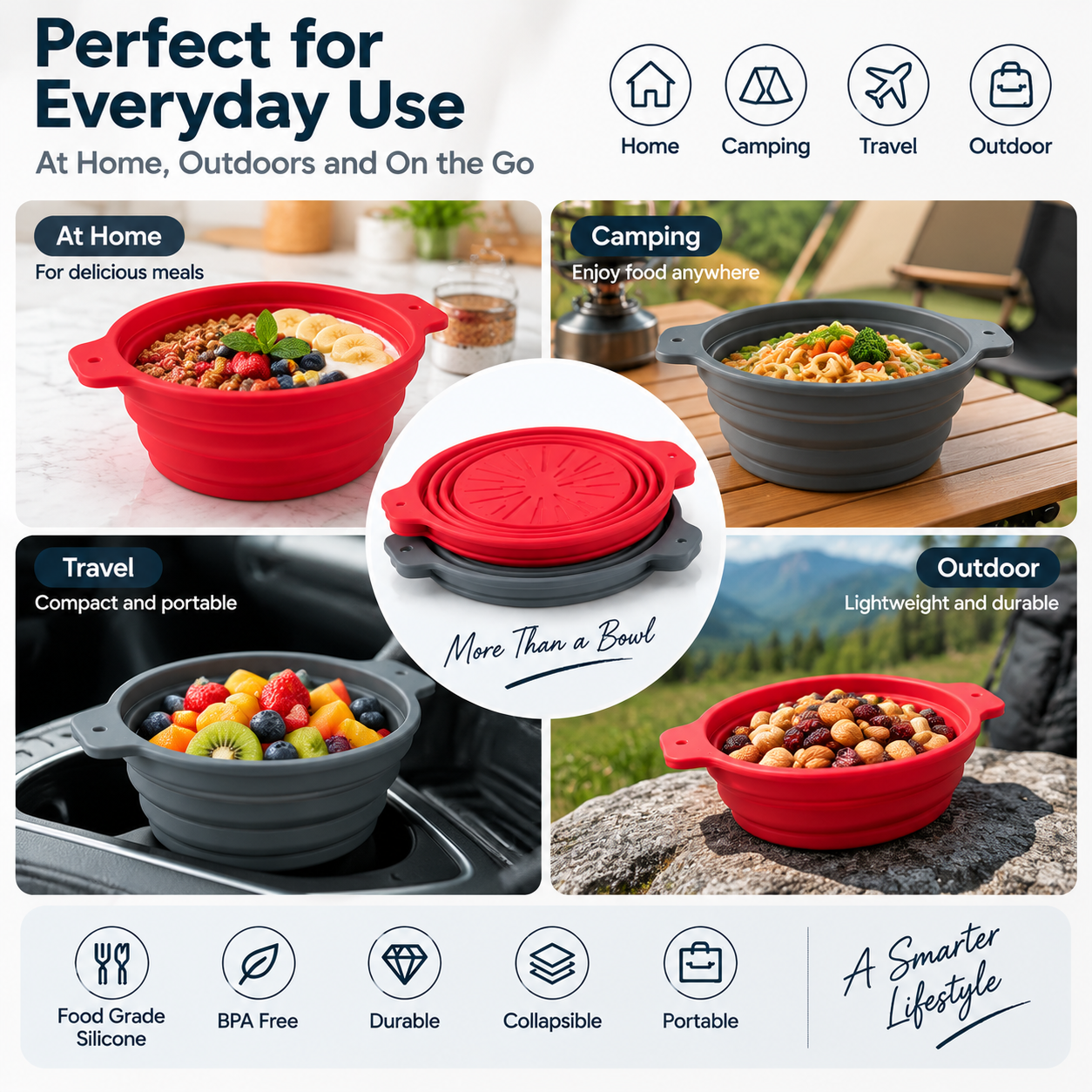 Collapsible Silicone Bowl Portable Foldable Food Container Travel Camping Bowl photo 6