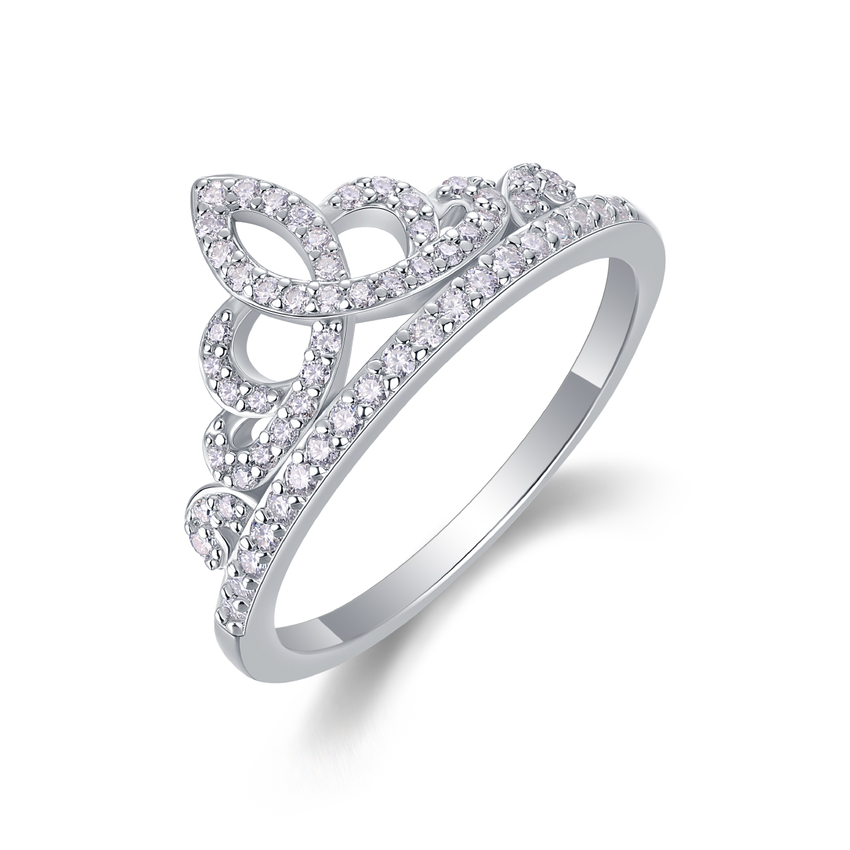 S925 Silver 1.9g Platinum Plated Moissanite Crown Ring, D VVS1 Pave Band, GRA Certified US 5-9 photo 1