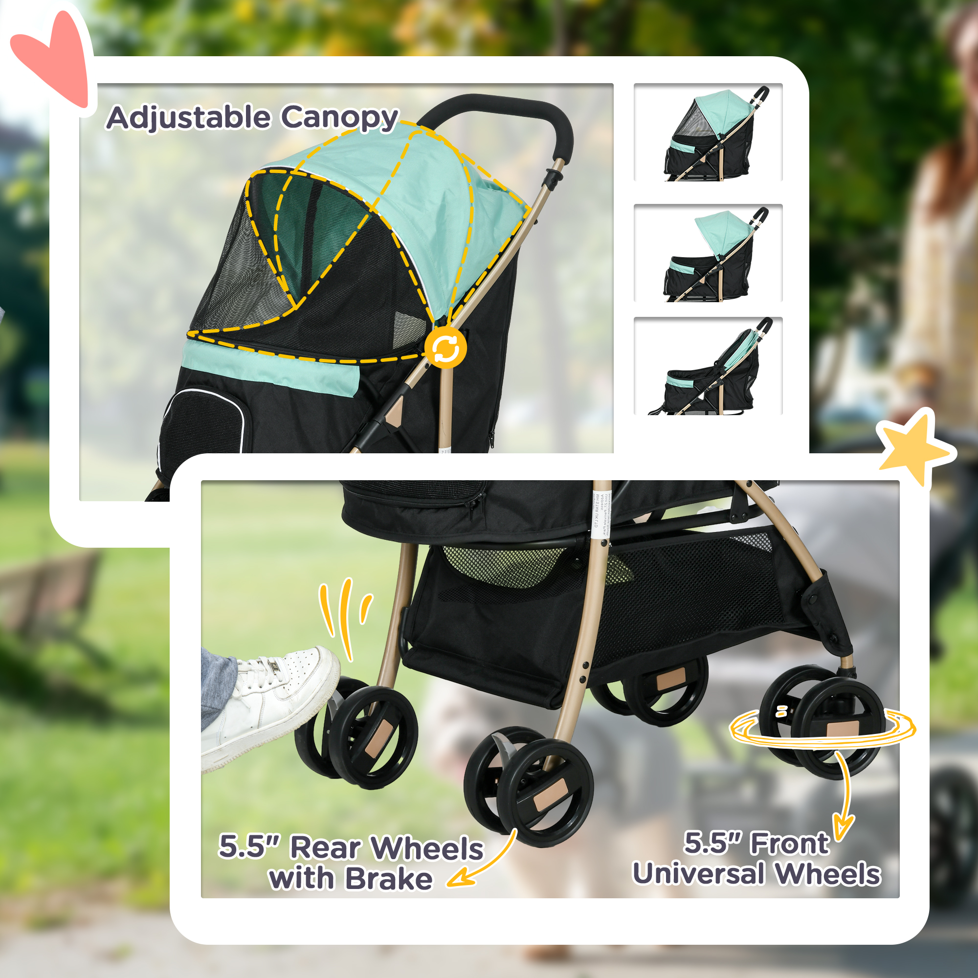 Pet Stroller For Small And Miniature Dogs, With Rain Cover - Khaki photo 5