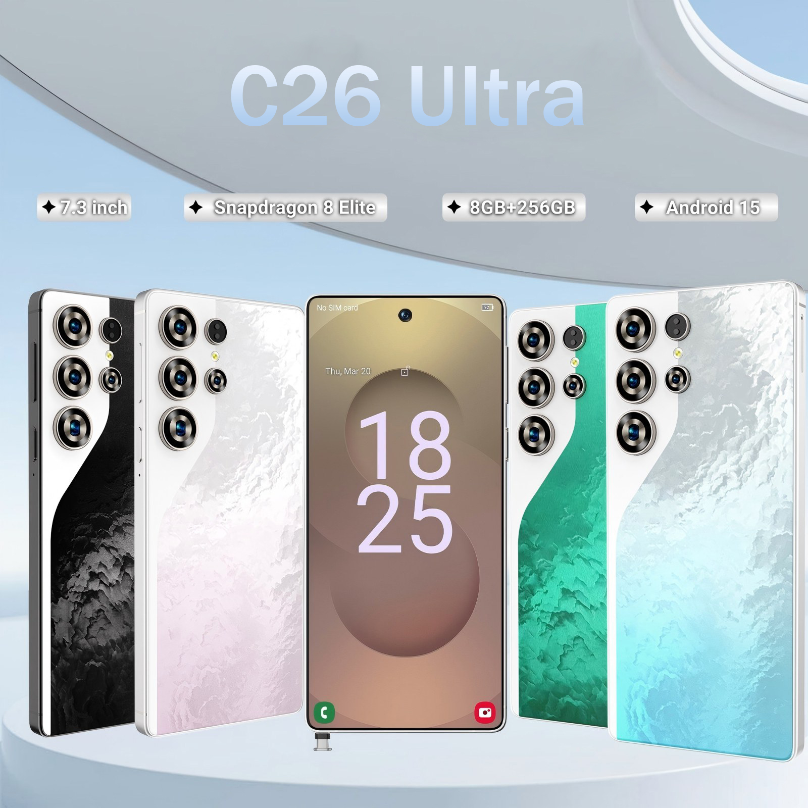 C26 Ultra 5G Unlocked Smartphone, 8GB RAM 256GB Storage Android 15 Cell Phone, 6.9inch FHD Display, 8000mAh Long Battery, Dual SIM, Face & Fingerprint Unlock, GPS, Built-in Stylus photo 2