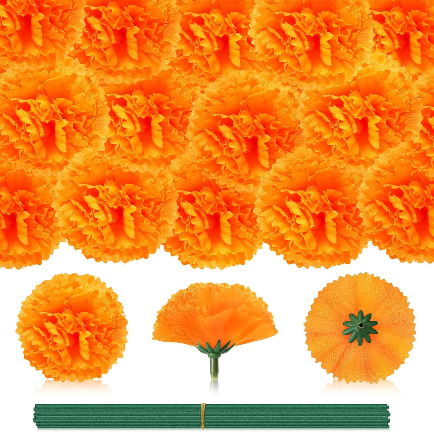 Artificial Marigold Flower Heads 30 Units, Orange Faux Flowers For Wreaths, Garlands, DIY Crafts, Halloween And Home Decor photo 1