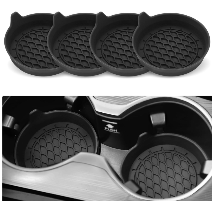 Car Cup Holder Coaster, Silicone Cup Holder Insert, Universal Non-Slip Cup Holders, Car Accessories Interior For Women And Man Interior Sets 4 Pack Black photo 1