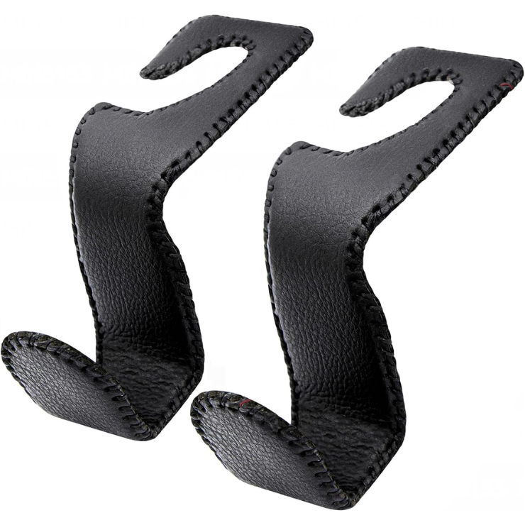 Headrest Hooks For Purses And Bags, 2 Pack Car Seat Hooks For Grocery Bag Handbag, Metal Car Purse Holder Covered By Leather, Black photo 1