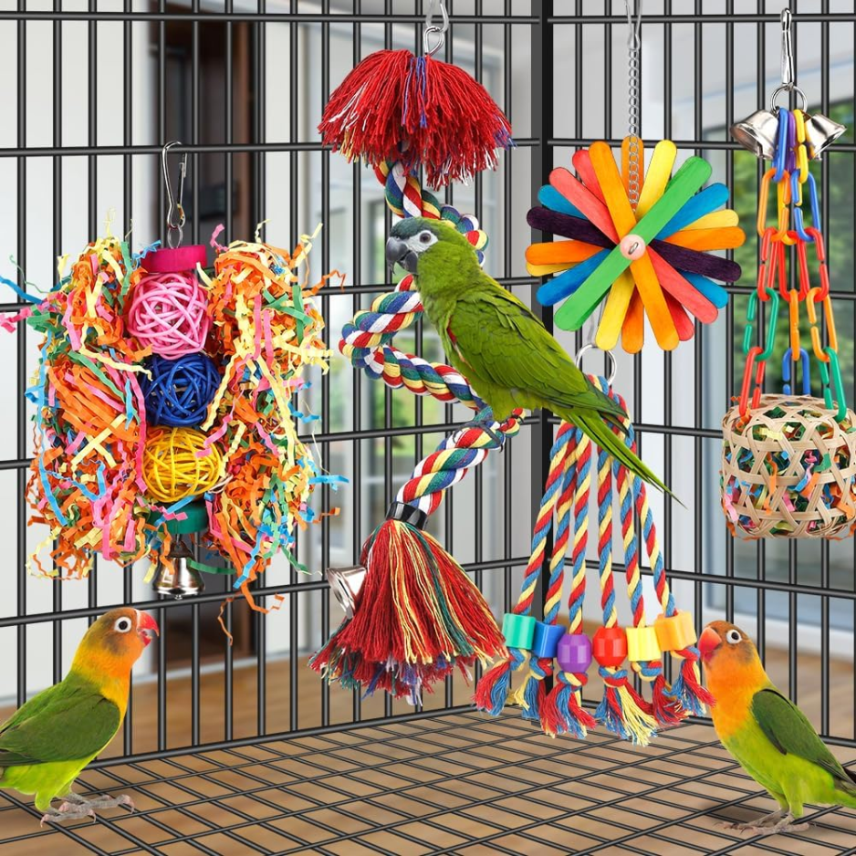 Bird Rope Perch Toy With Bell, Colorful Chew & Foraging Toy For Parrots photo 4