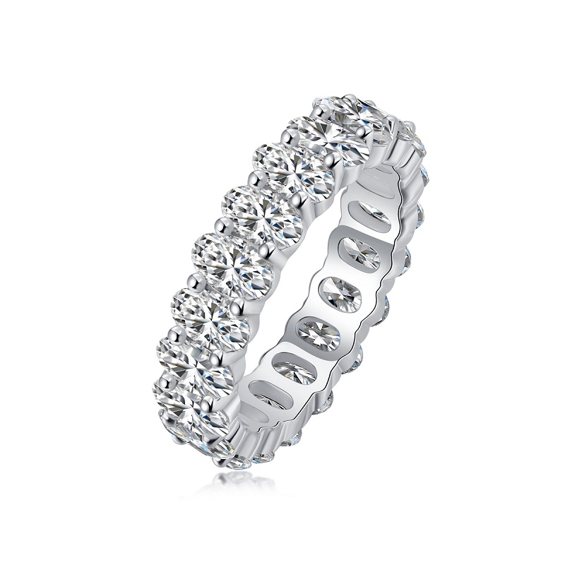 S925 Silver 6.0g Platinum Plated Moissanite Ring, 5x3mm 20pcs D VVS1 Eternity Band, GRA Certified US 5-9 photo 1