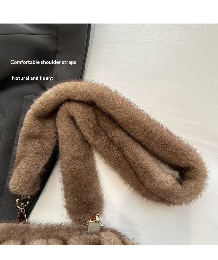 2026 New Plush Shoulder Bag Women's Fashion Imitation Mink Fur Pleated Cloud Bag Autumn And Winter Versatile Crossbody Bag - Light Coffee photo 3