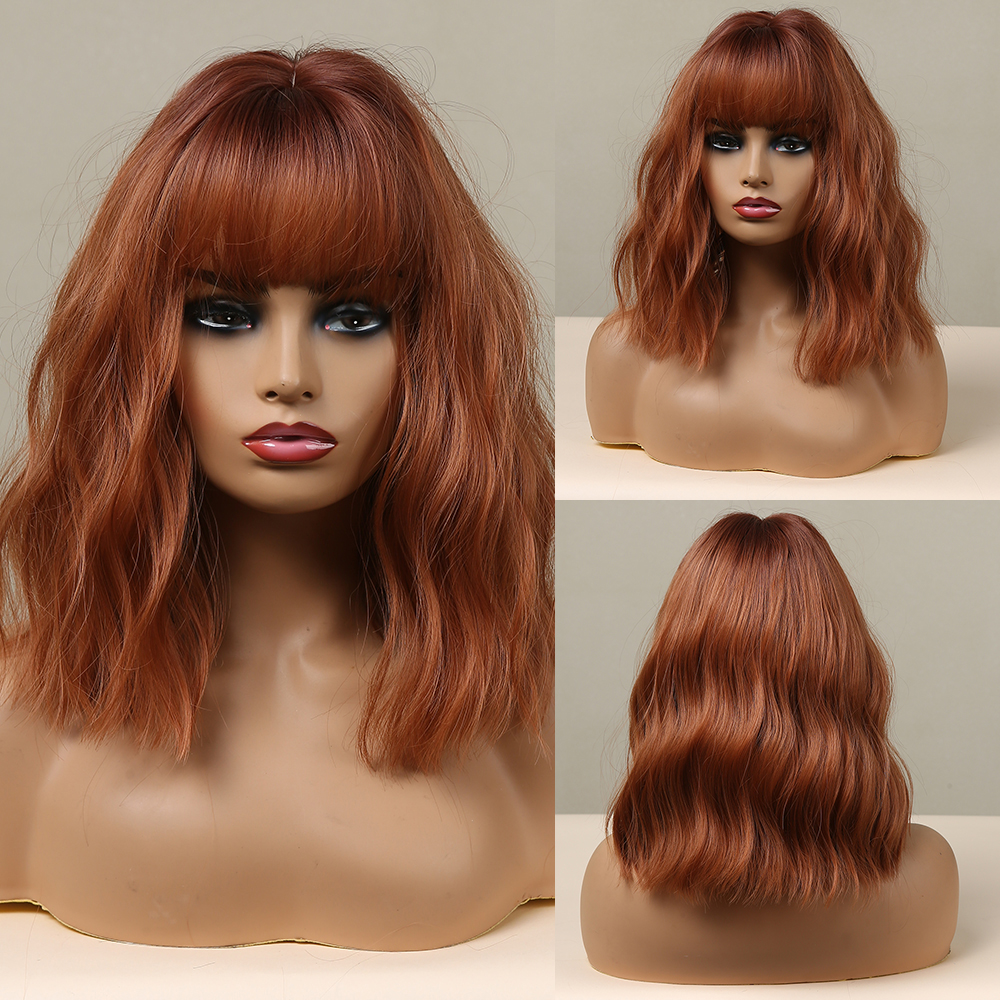 Orange Long Curly Hair With Bangs Wig photo 2