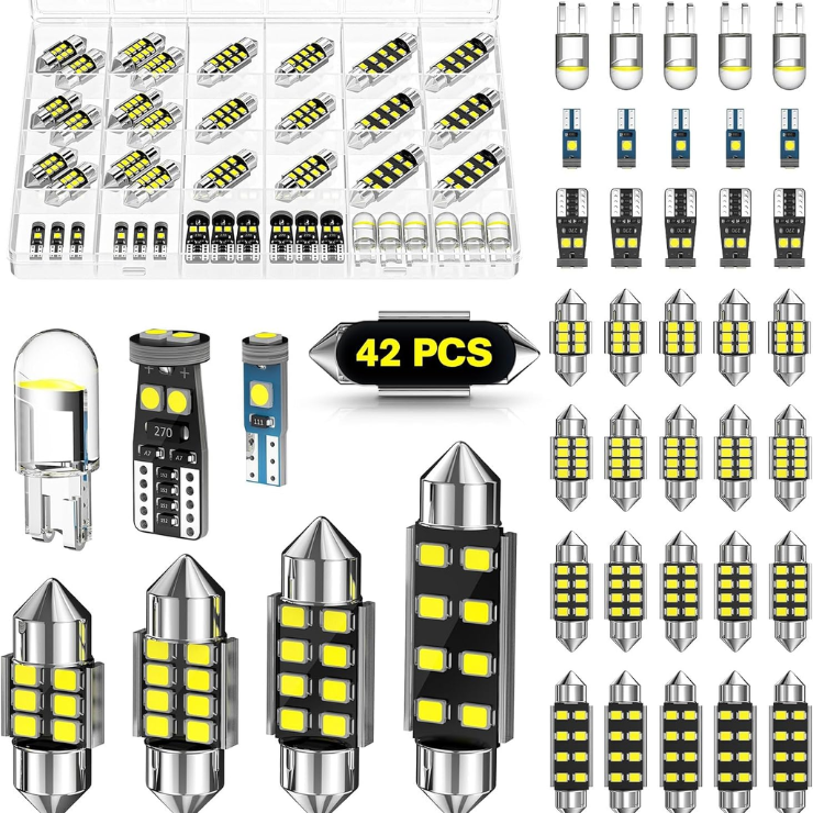 42 PCS Upgraded LED Interior Car Lights Kit, Super Bright Dome Map And Door Light Bulbs, Fits 194 De3175 578 6418 T5 LED Blubs, Universal For Cars And Trucks photo 1