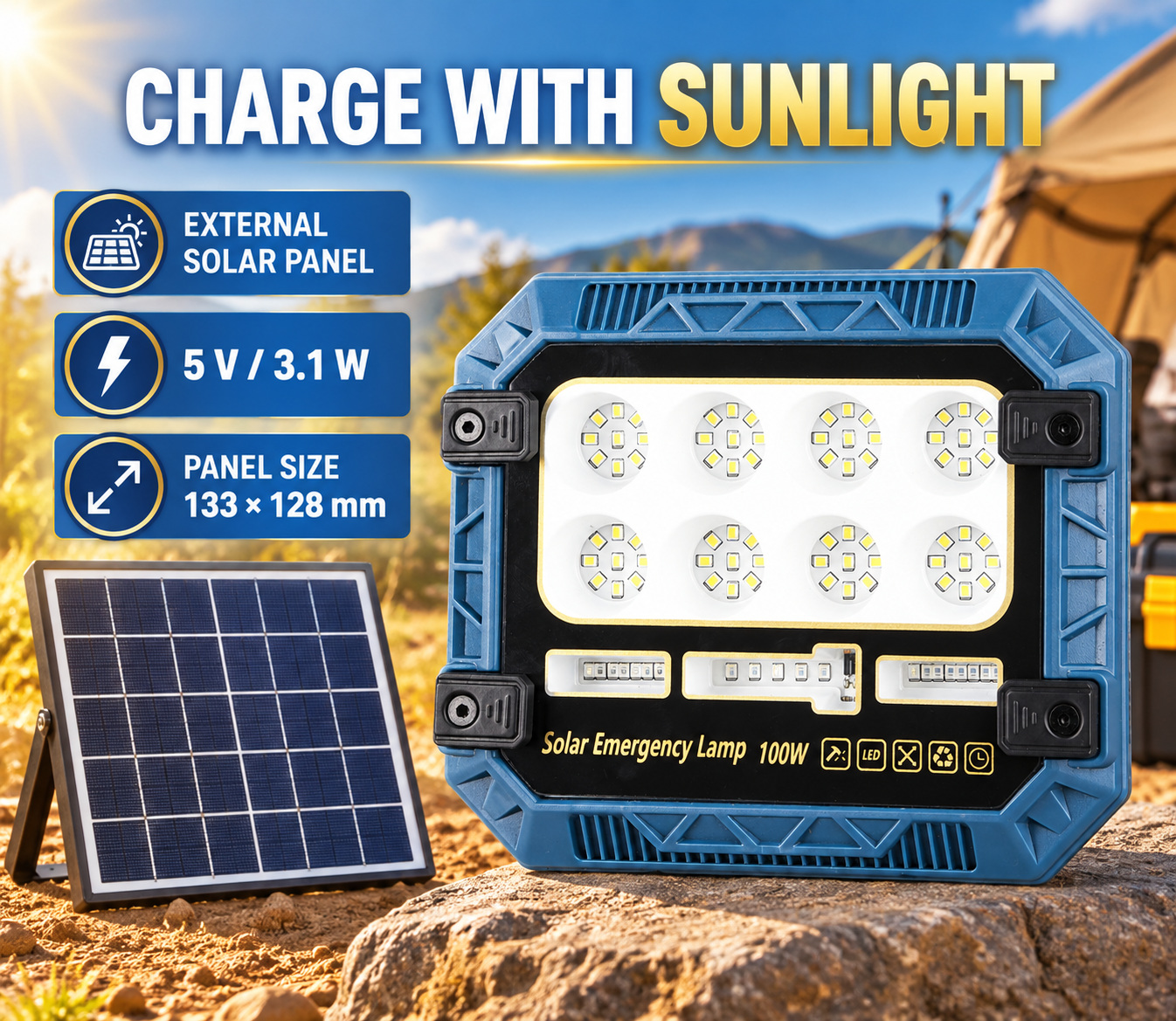 Solar Powered Rechargeable Battery Display 18650 W8112 1 3600mAh LED Flood Light 72 3 1W photo 7