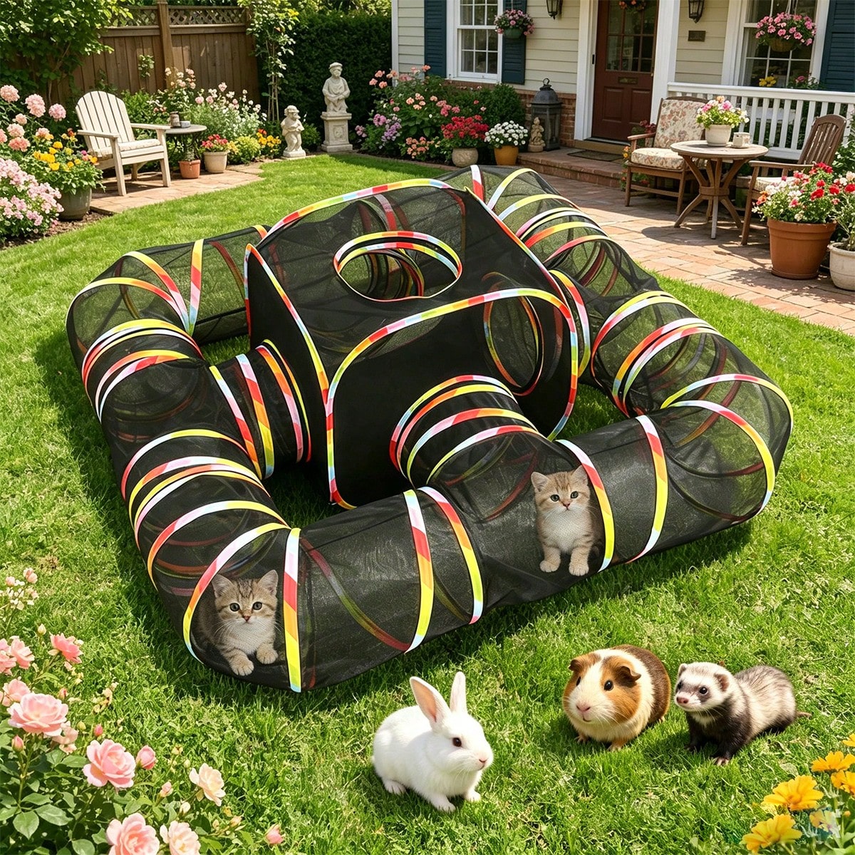 Outdoor Rainbow Cat Enclosure, 5 In 1 Portable Cat Tents For Outside Cage Free Outside Pet Enclosure Cat Tunnel Outdoor Playground For Indoor Cats And Small Animals photo 1