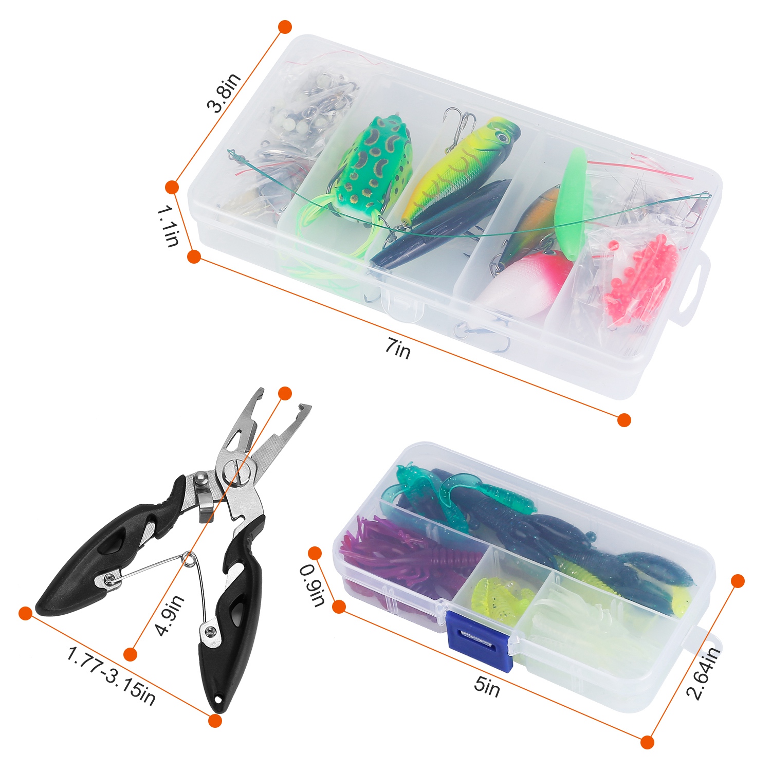 383Pcs Fishing Lures Tackle Box Bass Fishing Animated Lure Crankbaits Spinnerbaits Soft Plastic Worm Saltwater Freshwater Fishing Kit photo 7