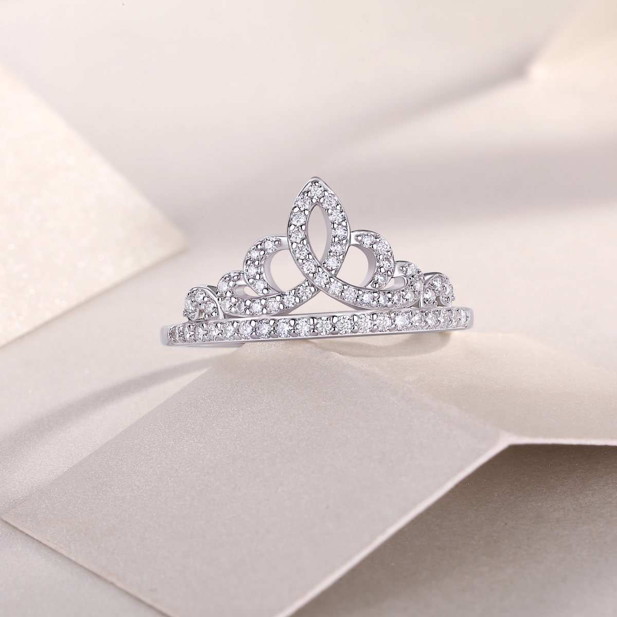 S925 Silver 1.9g Platinum Plated Moissanite Crown Ring, D VVS1 Pave Band, GRA Certified US 5-9 photo 8