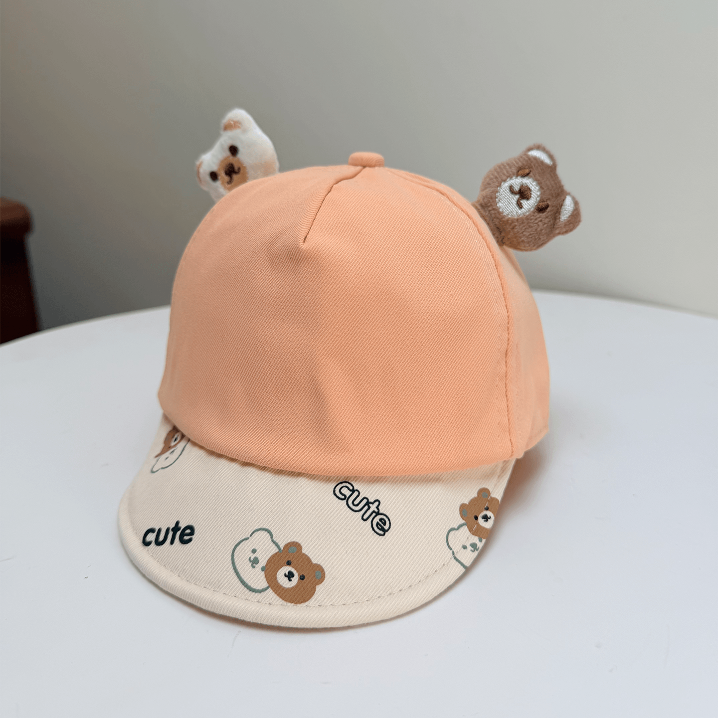 Korean-style Patchwork Printed Lettering Soft Brimmed Baseball Cap With Three-dimensional Plush Bear Ears And Baby Style Cap photo 3