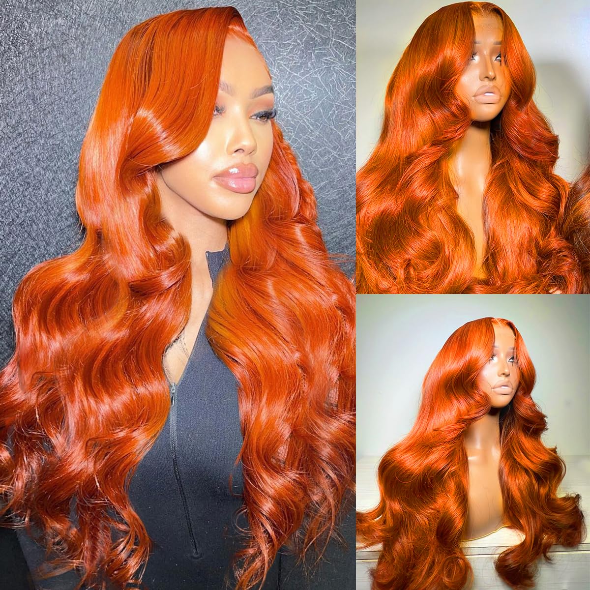 13x6 Lace Front Human Hair Wig Body Wave, Ginger Yellow, Density photo 1