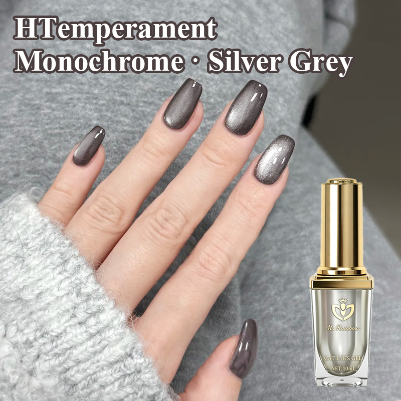 Ms. Rainbow Starry Series Glass Bead Cat Eye Nail Gel Polish, Temperament Silvery Gray Magnetic LED Gel, Long-Lasting Soak-Off Shimmer Nail Varnish 10Ml, Nail Salon Manicure photo 1