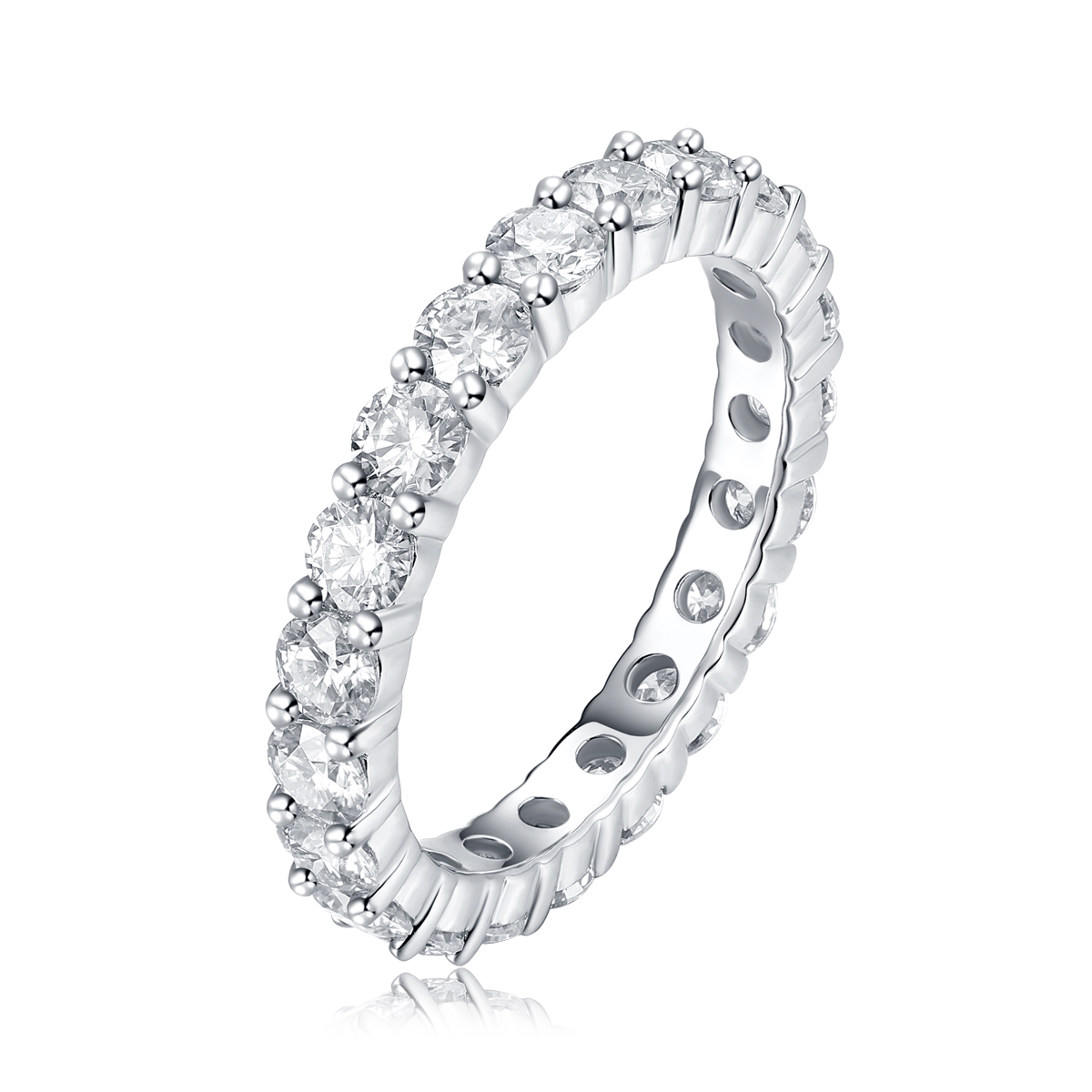 S925 Silver 2.7g Platinum Plated Moissanite Eternity Ring, 3.0mm 19pcs D VVS1 Band, GRA Certified US 5-9 photo 2