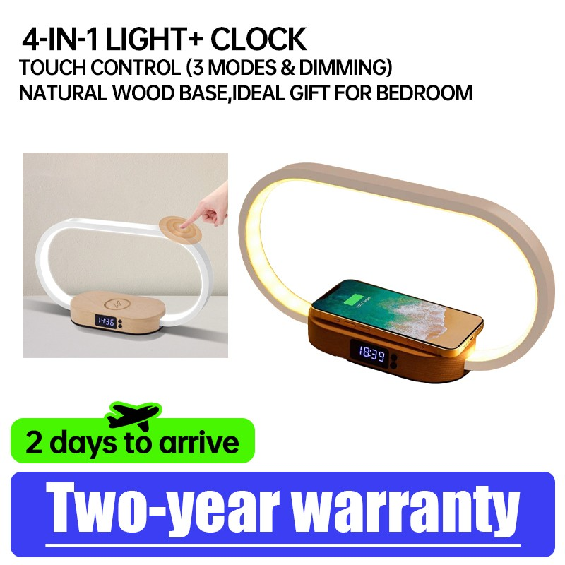Donewin Bedside Lamp With Wireless Charger,Wooden Table Lamp With Charging Station,Touch Nightstand Lamp With Clock,3 Color Stepless Dimming Touch Lamp For Bedroom,Unique Gifts For Women photo 1