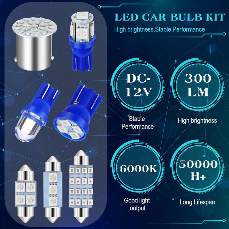 Frienda 70 Pieces LED Car Bulb Kit Interior Light, License Plate Light, Blue photo 3