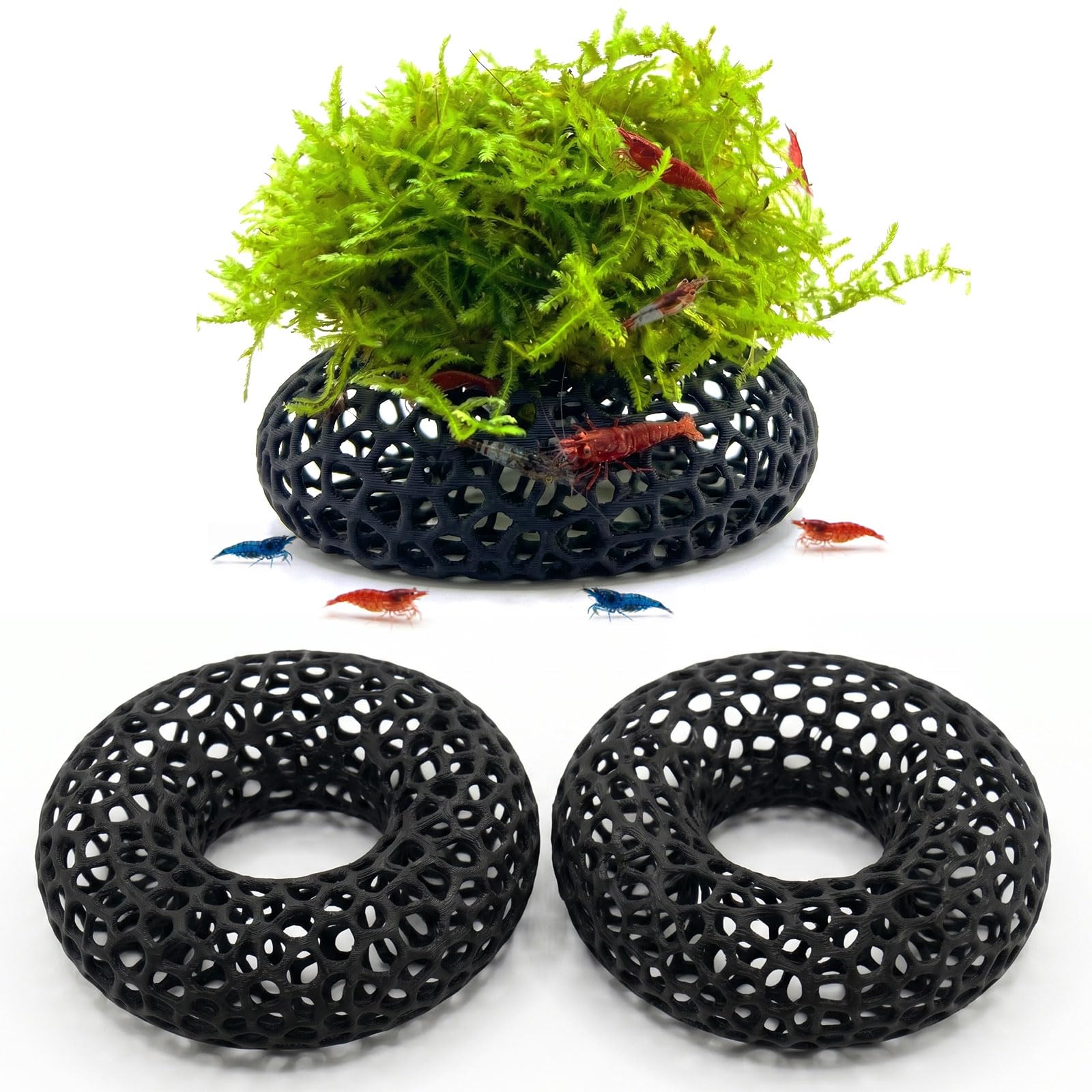 Shrimp Cave For Moss & Plants, 2-Pack Aquarium Hide For Neocaridina, Cherry &  Shrimp, Aquascape Decor For Ferns & Anubias, Black photo 1