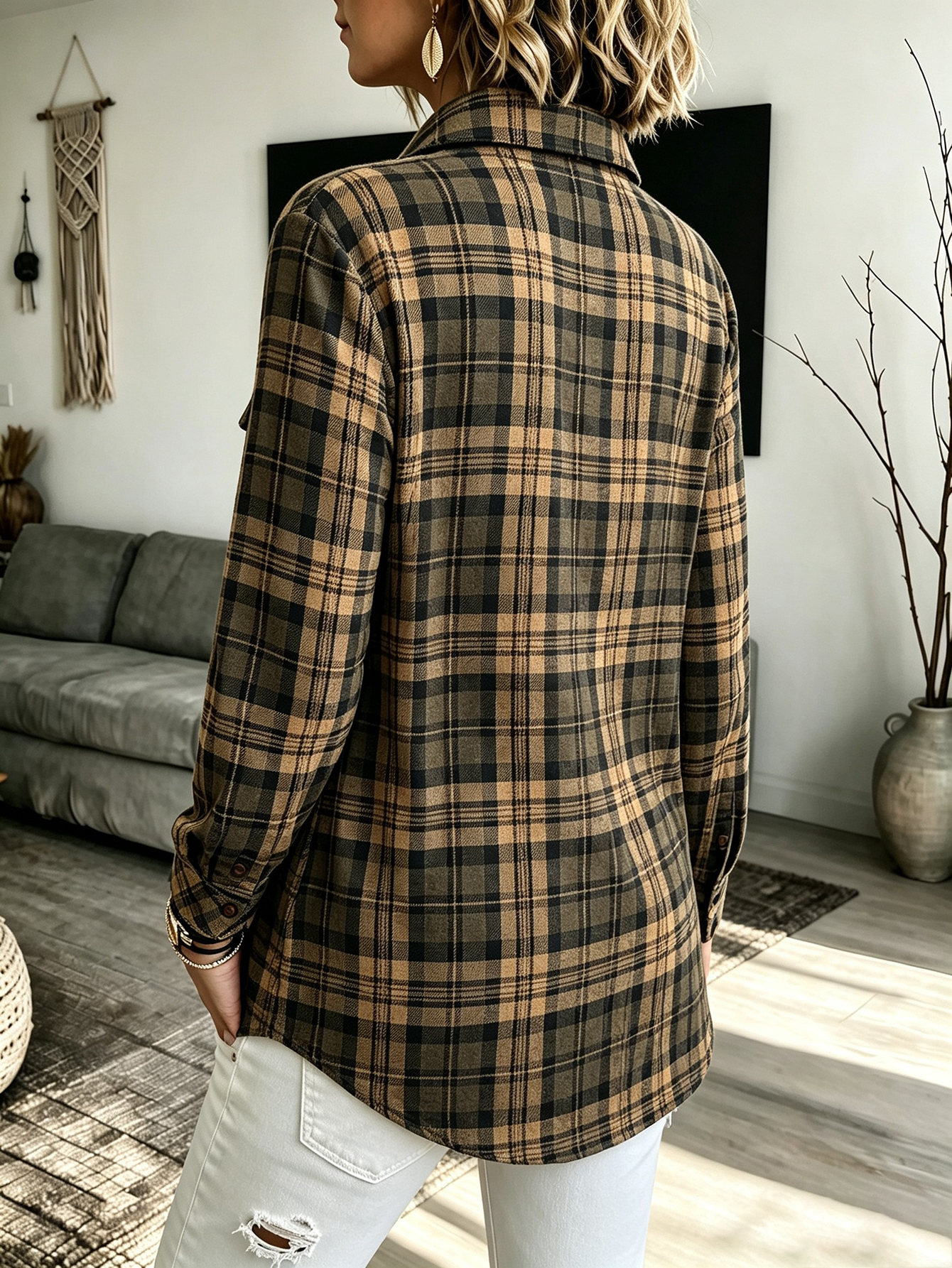 Women Plaid Flannel Shirt Jacket Long Sleeve Lapel Button Down Shackets With Chest Pockets For Fall photo 6