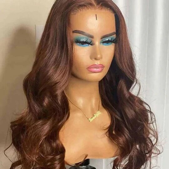 4x4 Lace Body Wave Human Hair Wig, Brown, Density photo 3