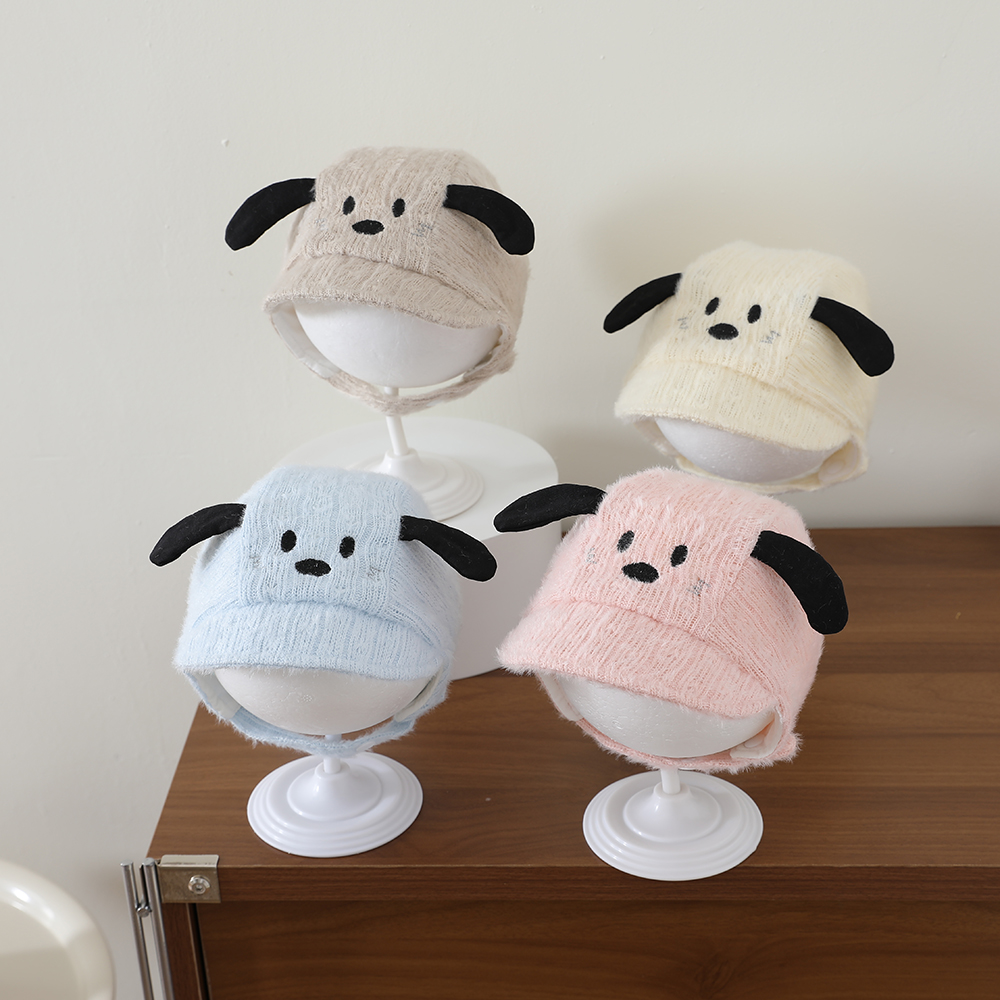 Children's Cartoon Dog-shaped Three-dimensional Ear Protective Ear Cap With Soft Plush Embroidered Warmth Preservation Cap For Winter And Autumn Cold Protection With Adjustable Short Brim Cap photo 1