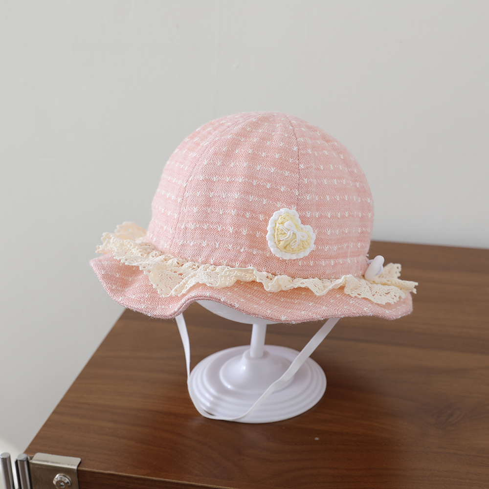Knitted Jacquard Heart-shaped Crochet Fishing Hat With Lace Trim And Soft Brimmed Hat For Children, Sun Protection Cap photo 3