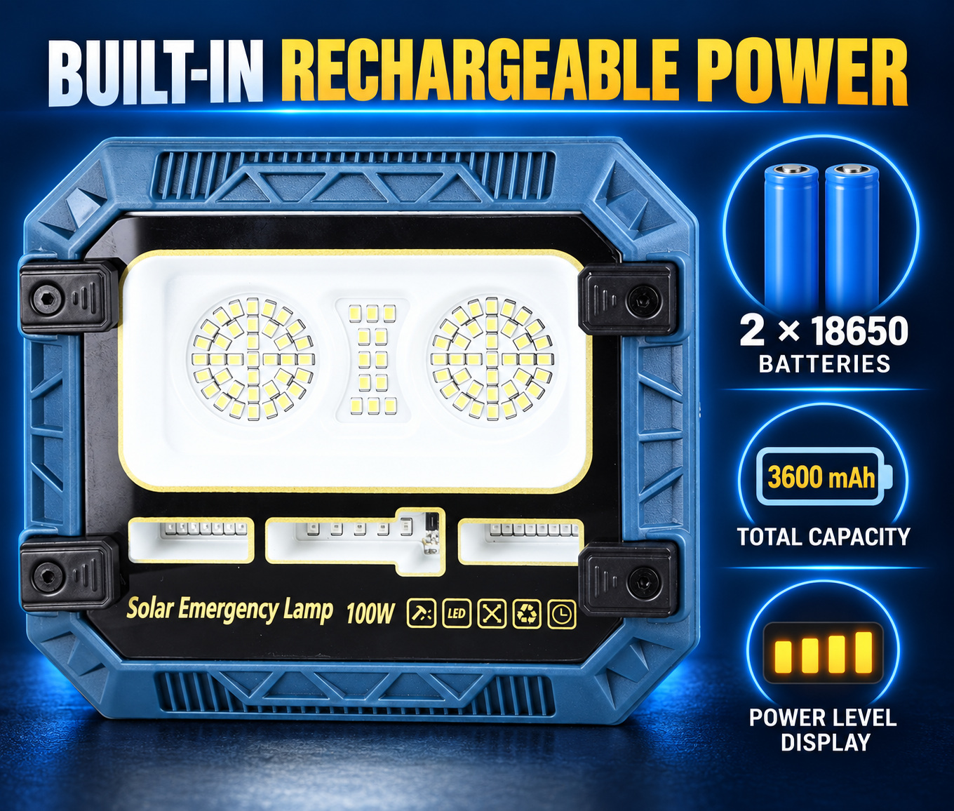 Solar Powered Rechargeable Battery Display 18650 W8115 1 3600mAh LED Flood Light 86 3 1W photo 6