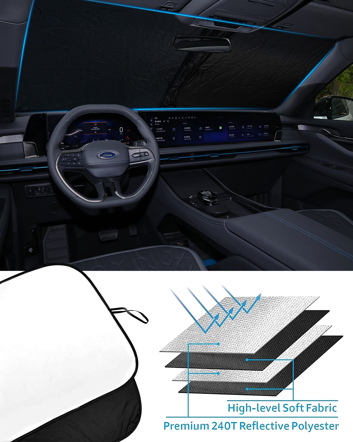 Car Windshield Sunshade Foldable Fit Ford Edge 15-24 Visor UV Block Shield Cover photo 6