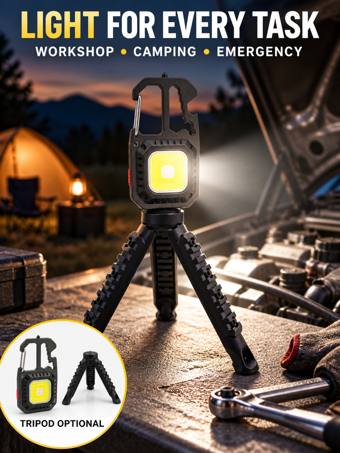 Rechargeable Battery Display Type C COB LED Work Light Hanging Hook W5138 600LM Flashlight Window photo 5