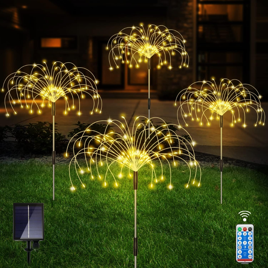 4 Pack Solar Firework Garden Lights, 120 LED Warm White Starburst Lights photo 1