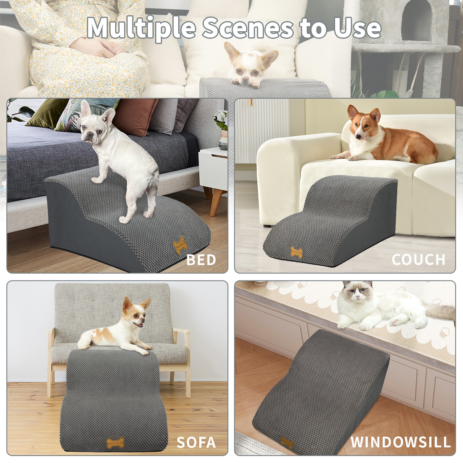 Nepfaivy Dog Steps Stairs For Bed - Non-Slip Pet Stairs For Small Dogs And Cats, Dog Ramp For Sofa With High Density Foam And Removable Cover photo 1