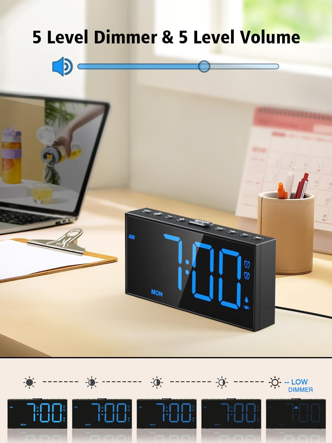 A Loud Alarm Clock With A Bed Vibration Device, Specially Designed For People With Severe Insomnia. It Is Suitable For Those With Hearing Impairments And Deafness. It Has 2 Alarm Functions, 3 Vibratio photo 5