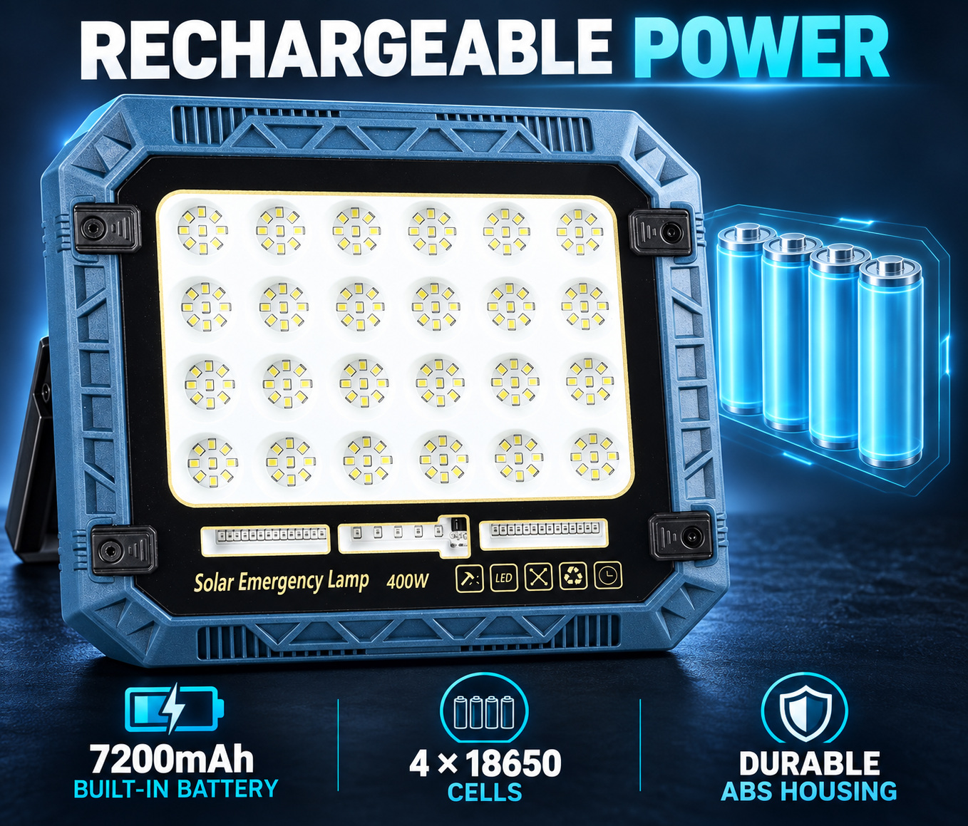 Solar Powered Rechargeable Battery Display 18650 W8112 3 Remote Control LED Flood Light Red Blue photo 5