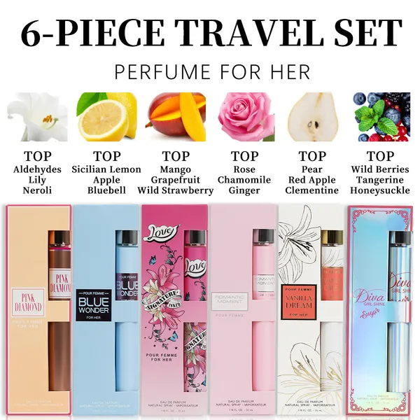 6pcs Travel Set, Women'S Eau De Parfuma Spray, Long Lasting Fragrance, 6 Different Flavor, Perfect For Holiday Gifts, Dating, Daily Life, Parties, 1.18 Fl Oz Bottle photo 3