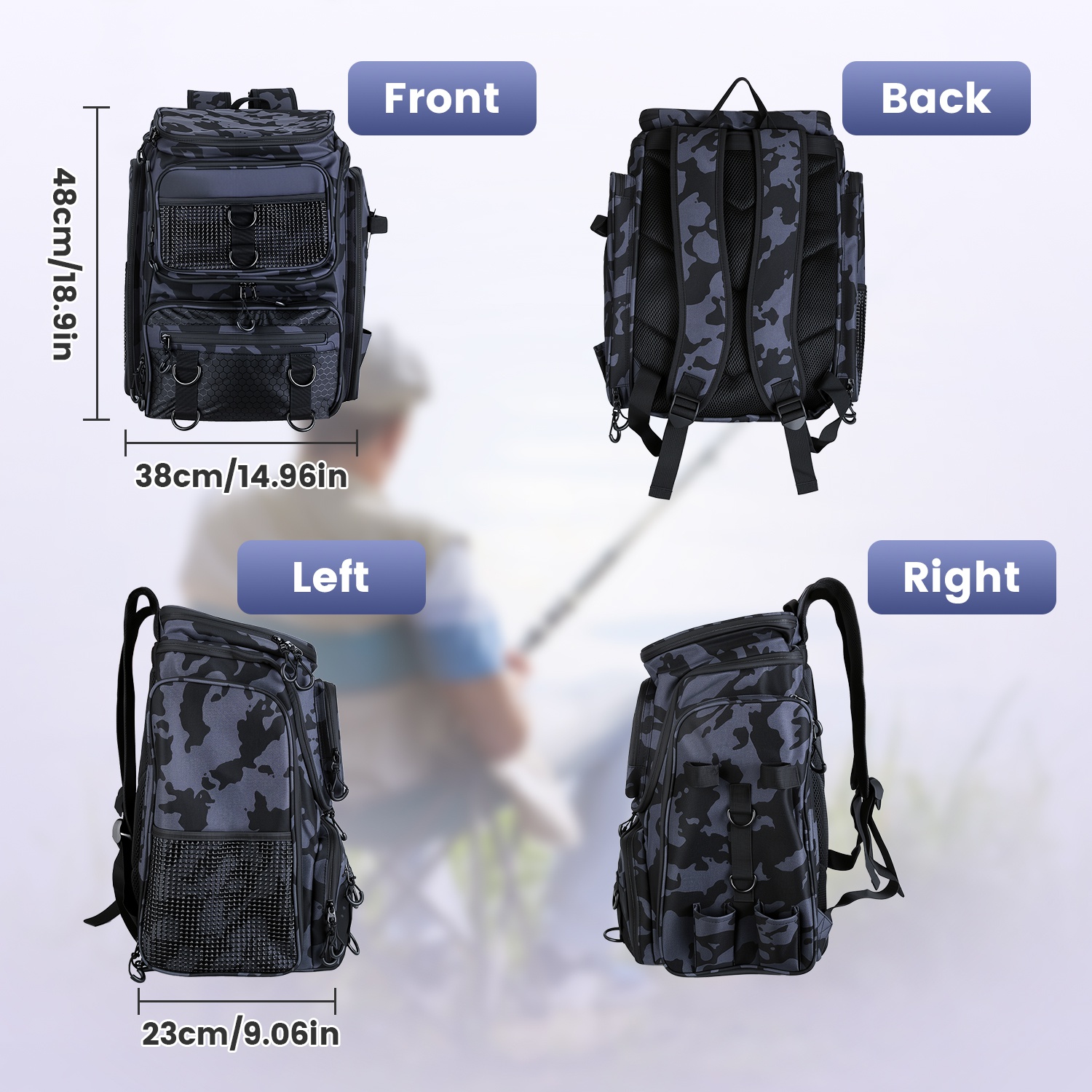 42L 11Gal Fishing Backpack Large Capacity Fishing Tackle Storage Bag With Rod Holders 16 Pocket Water-Resistant With Divider Adjustable Padded Straps For Fishing Gear Outdoor Camping Hiking photo 4