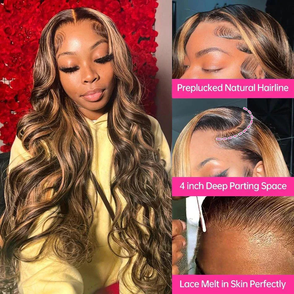 13x4 Lace Front Body Wave Human Hair Wig P4 27, Density photo 1