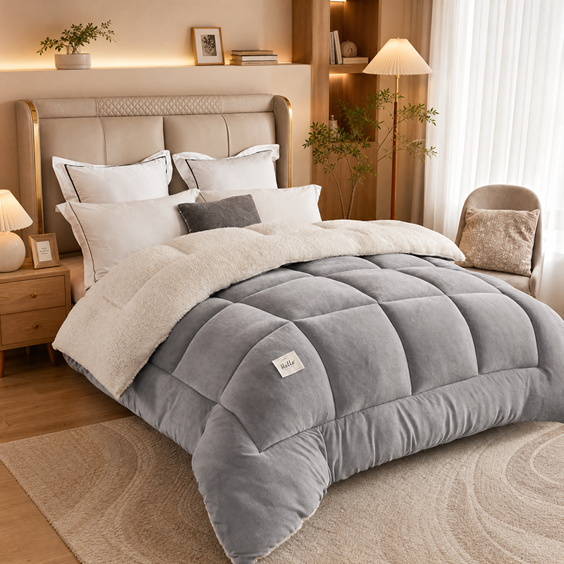 1PC Reversible Sherpa Comforter, Ultra Warm Thick Plush Bedding Quilt For Cold Winter photo 6