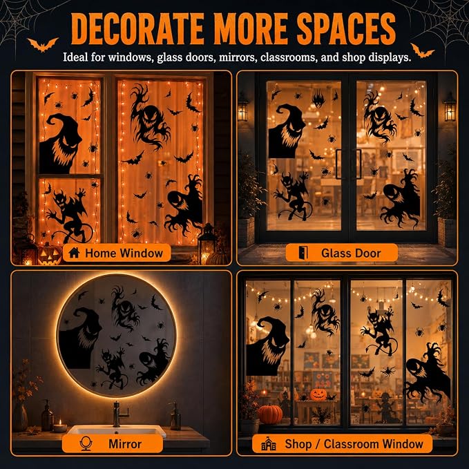 4-Sheet Halloween Spooky Monster Window Clings Stickers For Indoor And Outdoor Party Decorations photo 4
