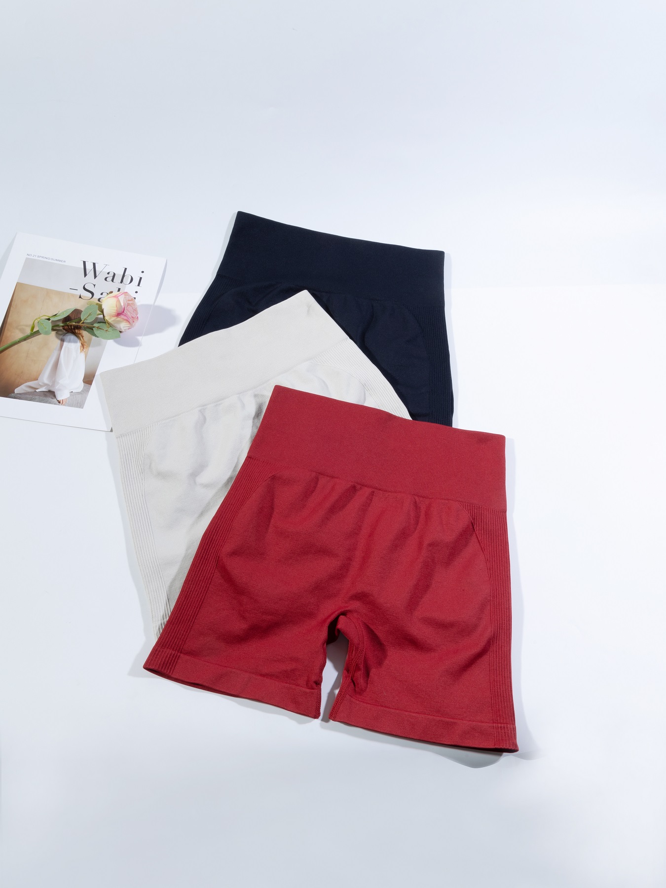 3-pieces Women's Seamless High Waist Biker Shorts, Tummy Control Butt Lifting Yoga Shorts, Ribbed Side Workout Fitness Shorts For Gym Running photo 1