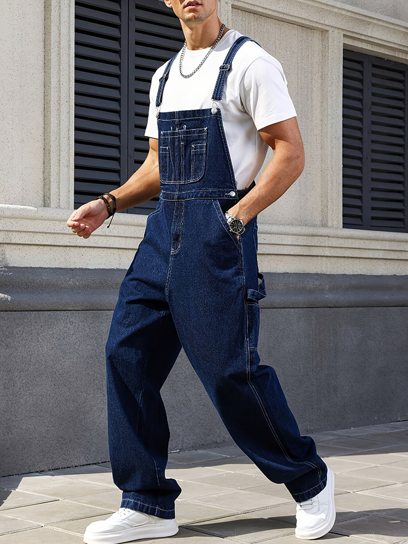 Big And Tall Mens Denim Bib Overalls Plus Size Loose Straight Leg Multi Pocket Workwear US Stock photo 2