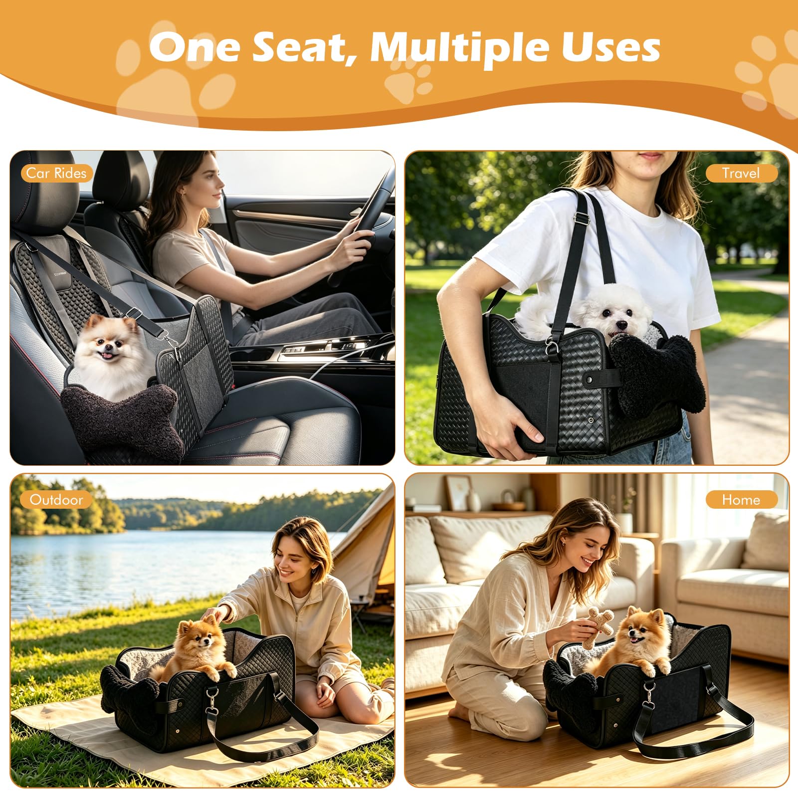Center Console Dog Car Seat For Small Dogs, Dog Booster Seat To 15lbs Portable Puppy Car Seat With Adjustable Straps, Storage Pocket, Anti-Collapse, Washable Reversible Seat Cushion Black photo 6