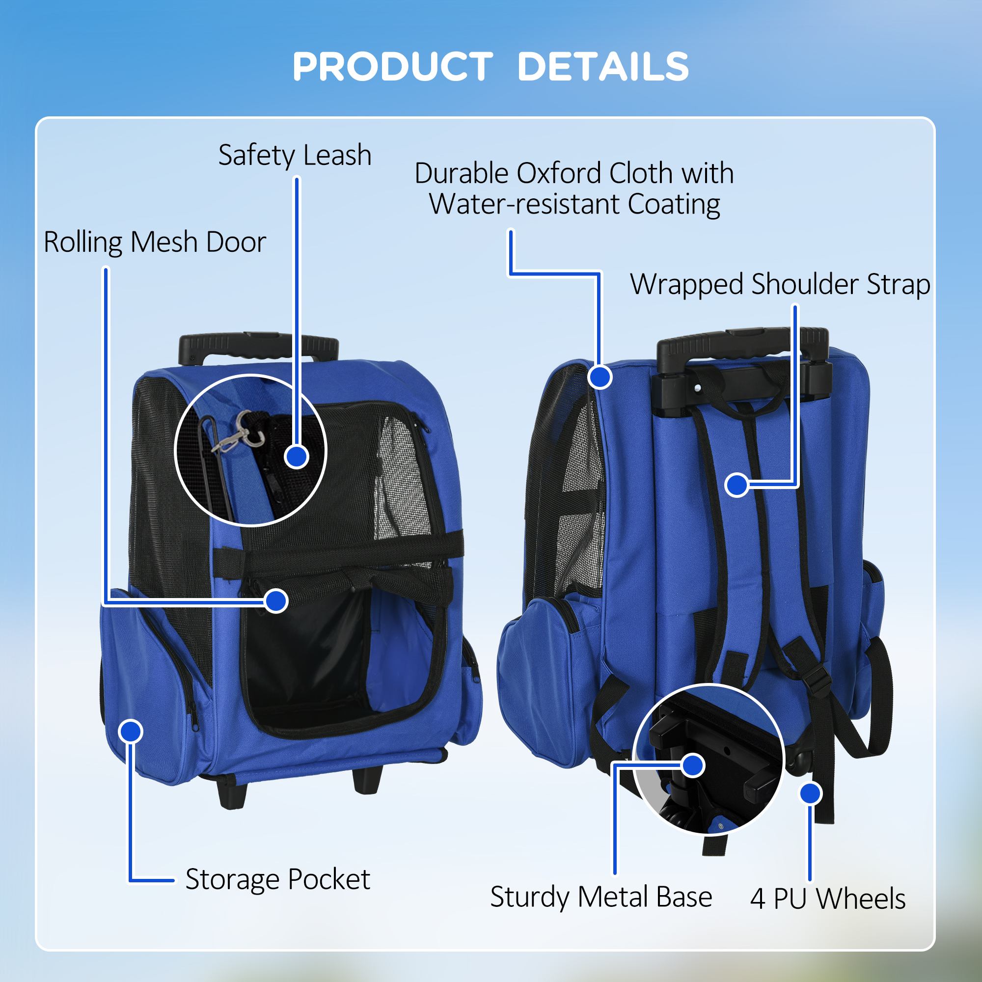 2 In 1 Pet Carrier Trolley And Backpack With Extendable Handle And Wheels Lightweight Oxford Travel Bag For Dogs Cats photo 7