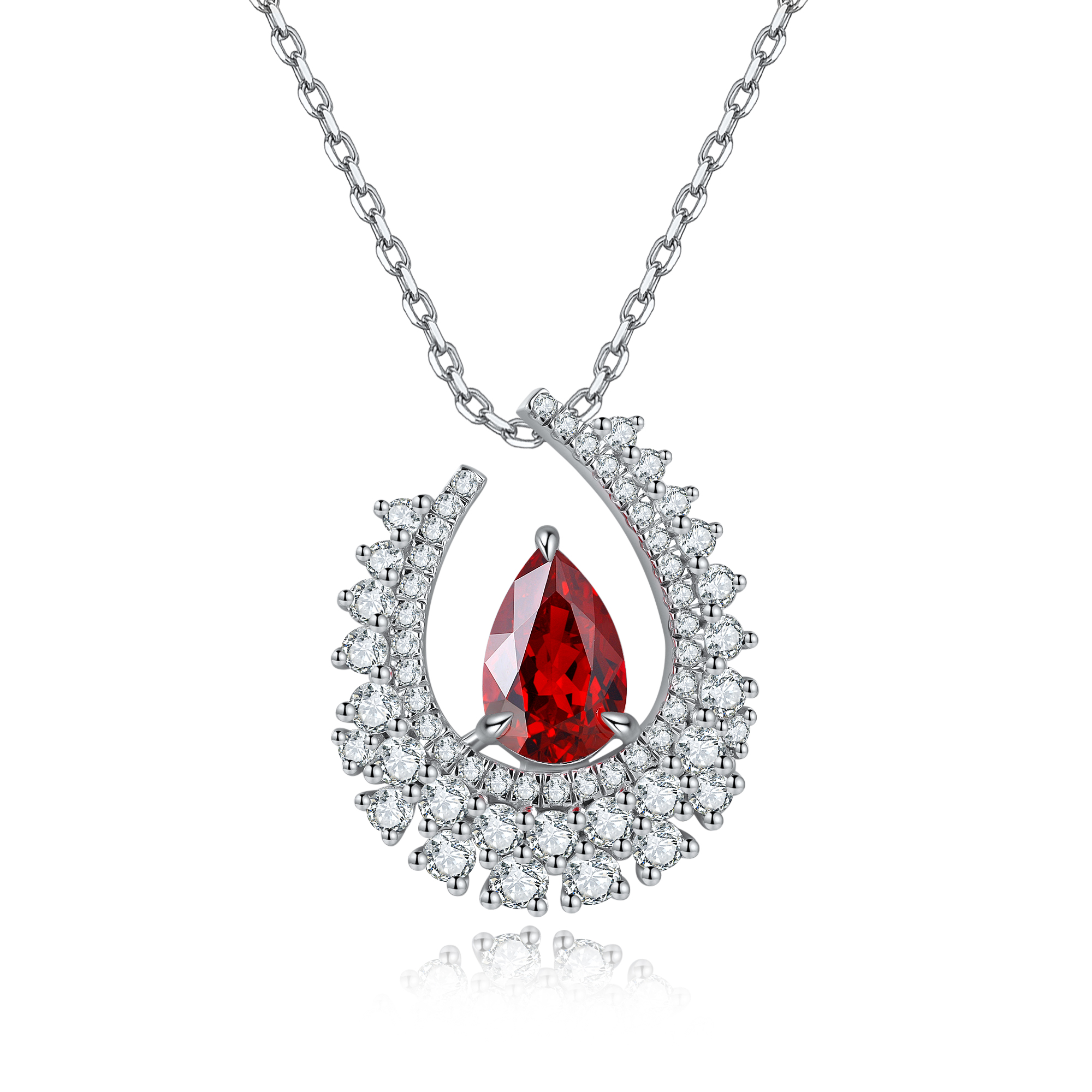 S925 Silver 4g Lab-Created Gemstone Necklace, 10.5x7mm Teardrop, 4 Colors, 40&5cm photo 1